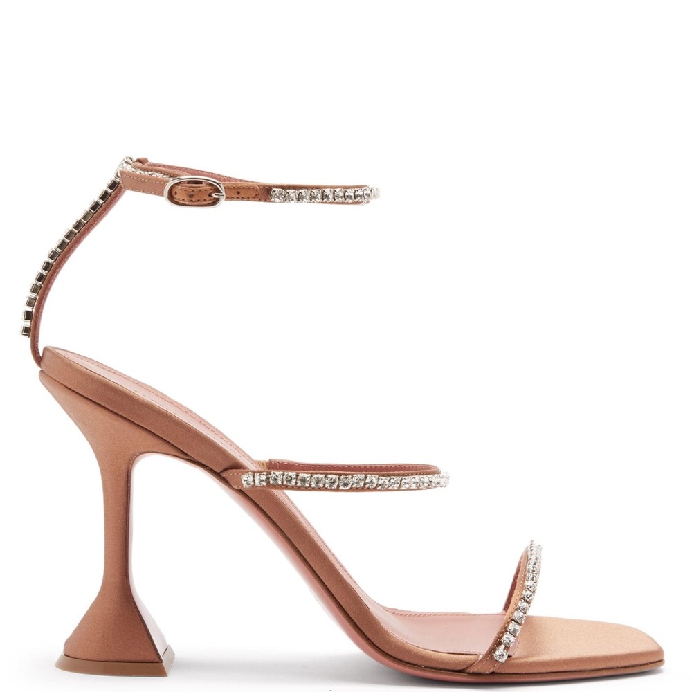 NWT Amina Muaddi Gilda Crystal Sandal in Nude 37